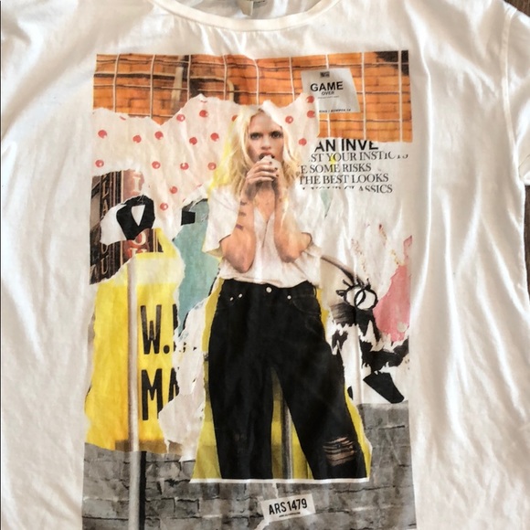Zara Trafaluc White Graphic Tshirt Size M - Picture 2 of 4